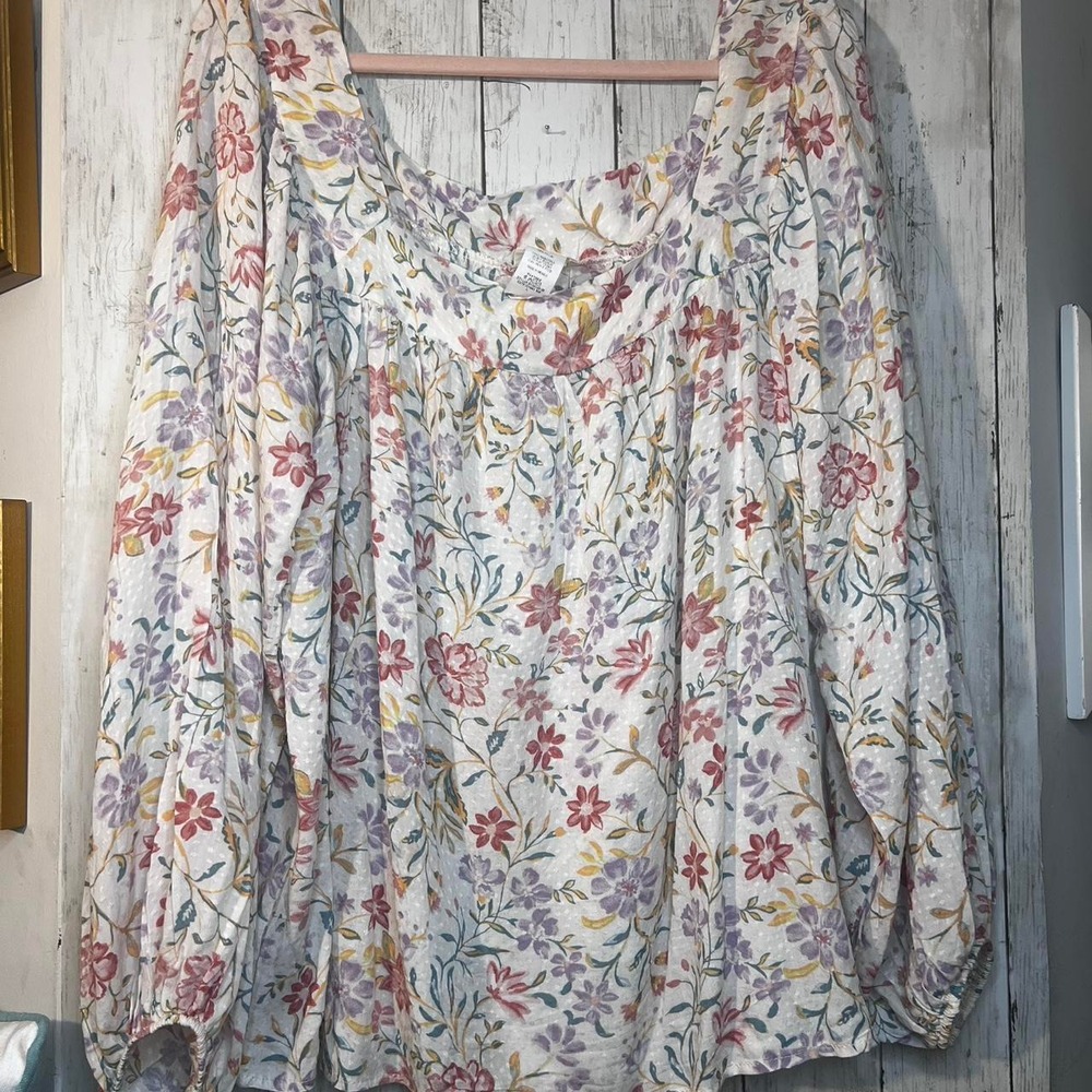 Bibi Floral Multicolor Blouse Square Neck Long Sleeve